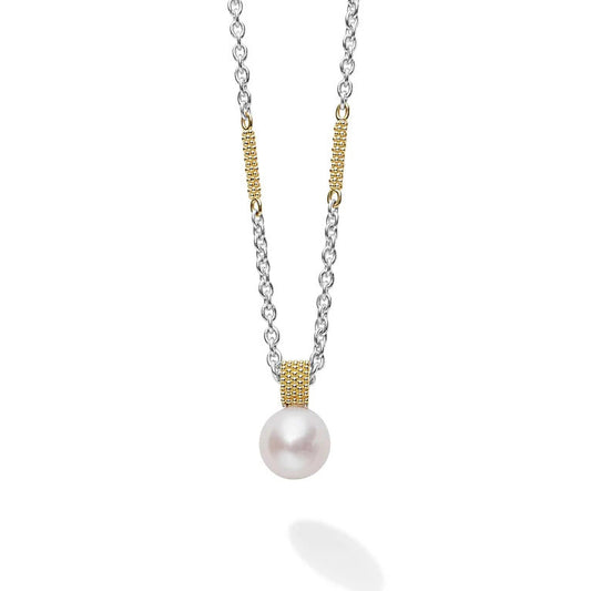 LAGOS Luna Collection Color Gemstone Necklace in Sterling Silver with 1 Round White Pearl