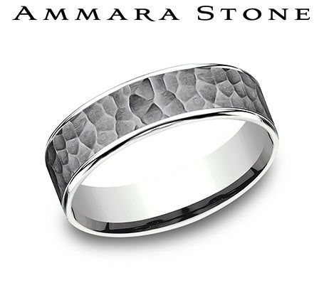Tantalum band with hammered texture, white-grey finish.