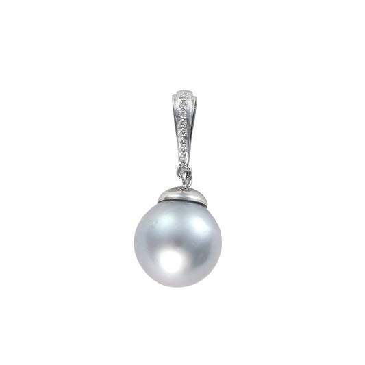 14K white gold pendant, grey South Sea pearl.