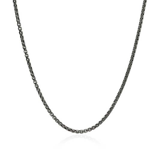 Sterling silver dark grey box chain necklace.