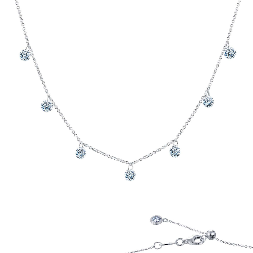 Simulated diamond necklace with platinum finish.