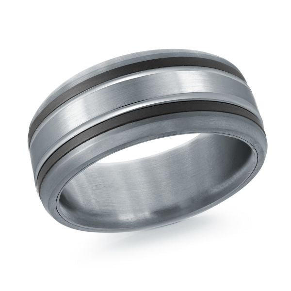 Tantalum band with black and white accents.
