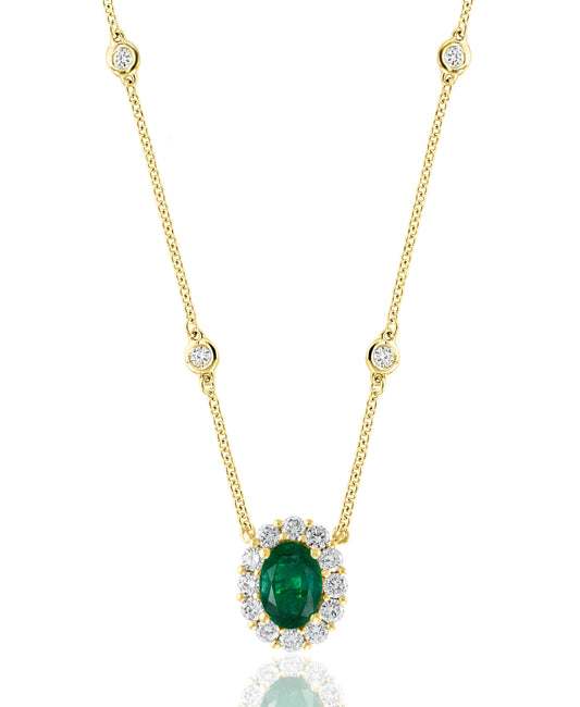 Pendant Color Gemstone Necklace in 18 Karat Yellow with 1 Oval Emerald 0.71ctw