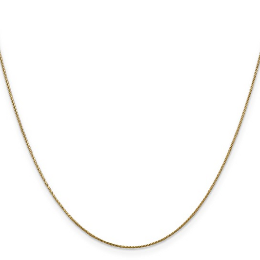 Diamond cut wheat chain, 14K yellow gold.