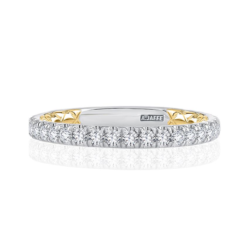 White-yellow gold band with round diamonds.