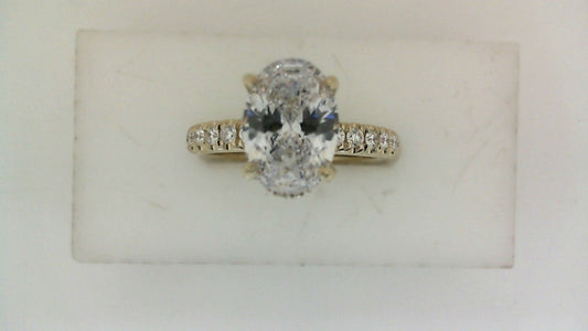 14K white gold ring with round diamonds.
