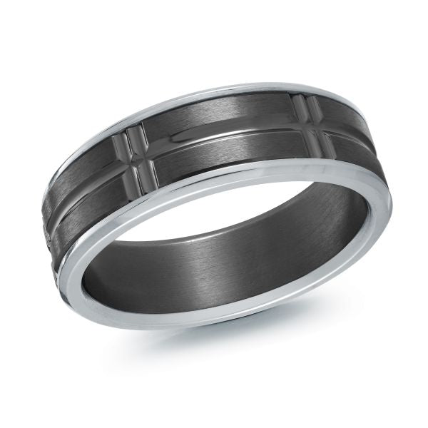 Tantalum titanium grey carved men's band.
