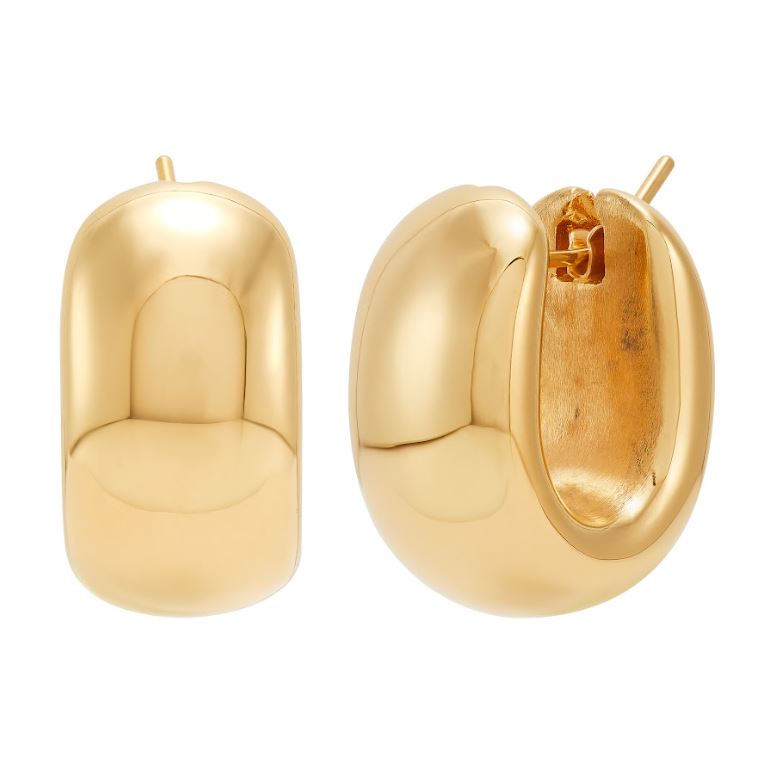14K yellow gold medium hoop earrings.