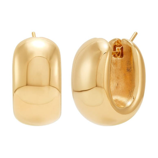 14K yellow gold medium hoop earrings.