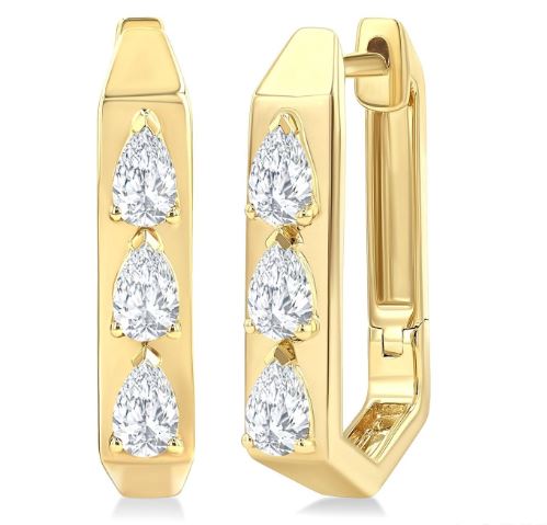 14K yellow gold hoops with pear diamonds.
