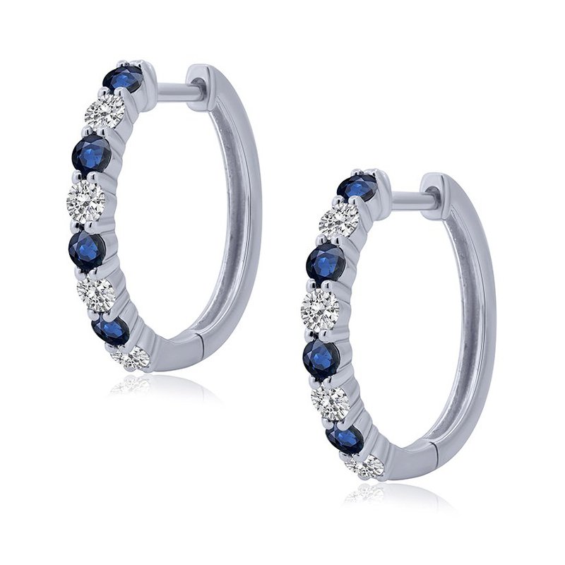 Sapphire and diamond hoop earrings in gold.