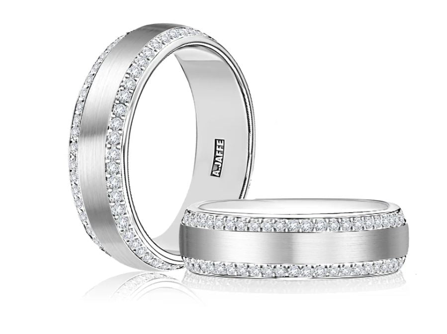 White gold band with round diamonds.