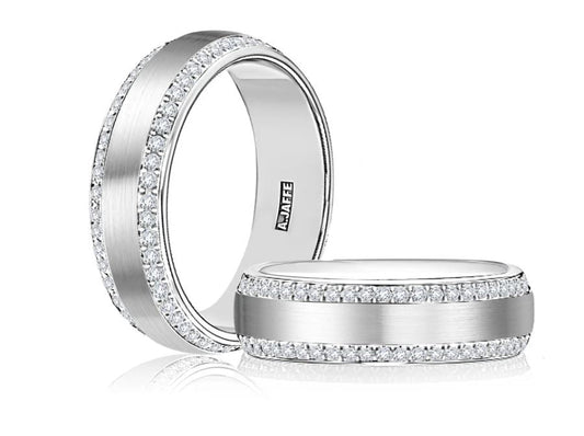 White gold band with round diamonds.