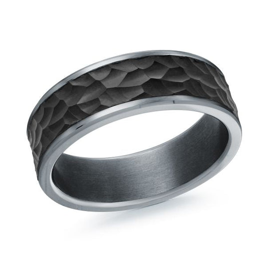 Tantalum carbon fiber carved men's band.