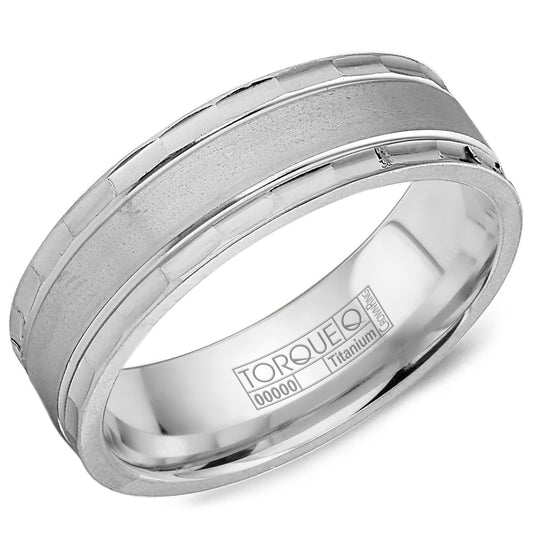 Carved titanium band with satin finish.