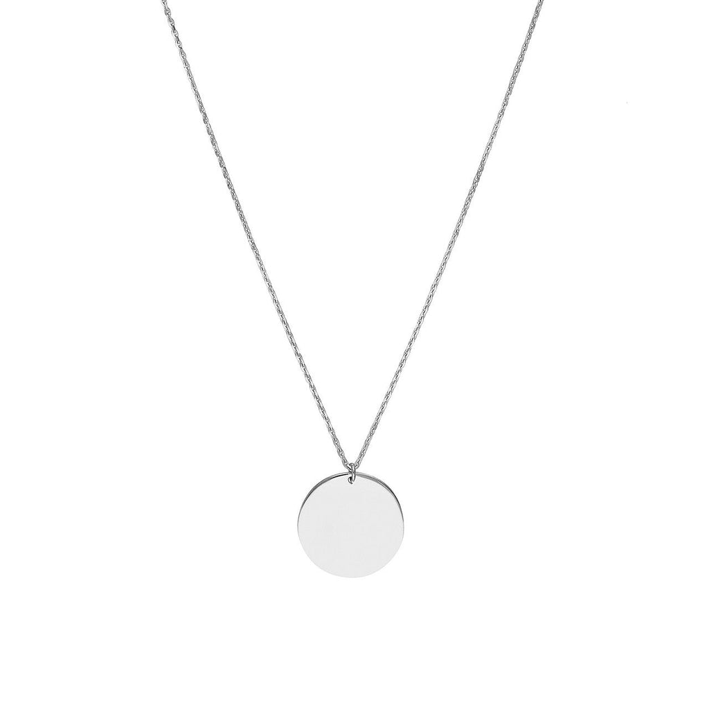 14K white gold circle pendant necklace.