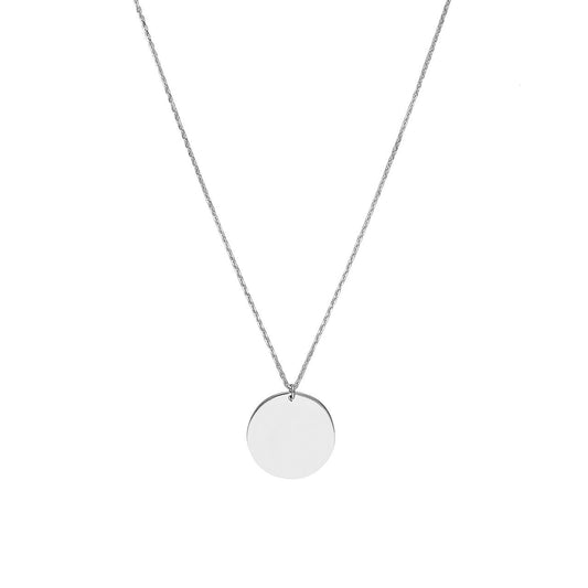 14K white gold circle pendant necklace.