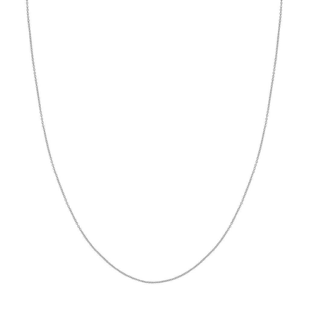 14K white gold cable link chain.
