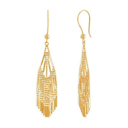 Gold intricate dangling earrings with French wire.