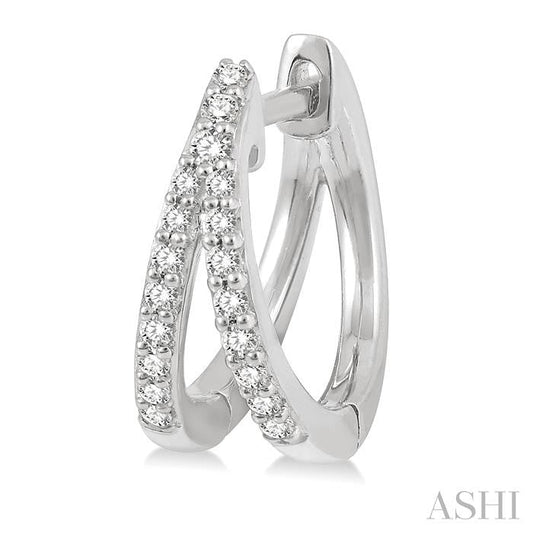 ReMARKable Designs Huggie Natural Diamond Earrings in 10 Karat White Gold with 0.20ctw Round Diamonds, Hinged Snap Closure