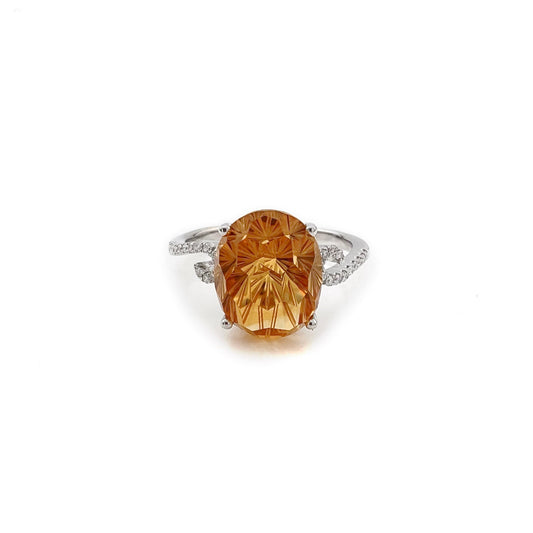 ReMARKable Estate Fantasy Cut Scapolite Color Gemstone Ring in 14 Karat White Gold with 1 Scapolite 12mm-12mm