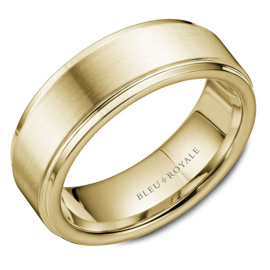 14K yellow gold carved band, satin finish.