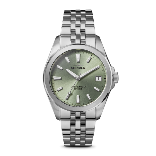 Green dial stainless steel automatic men's watch.