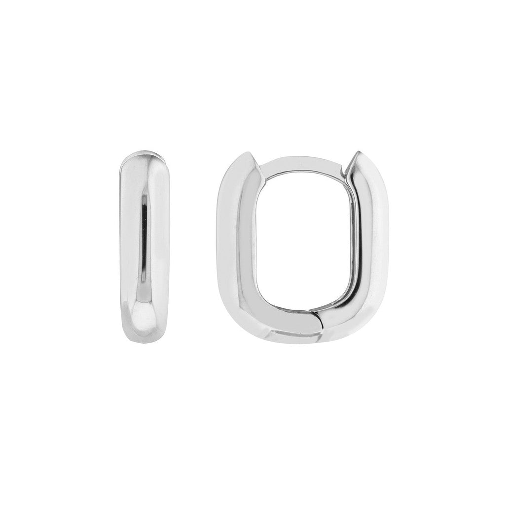 14K White Gold Huggie Earrings, Minimalist Design