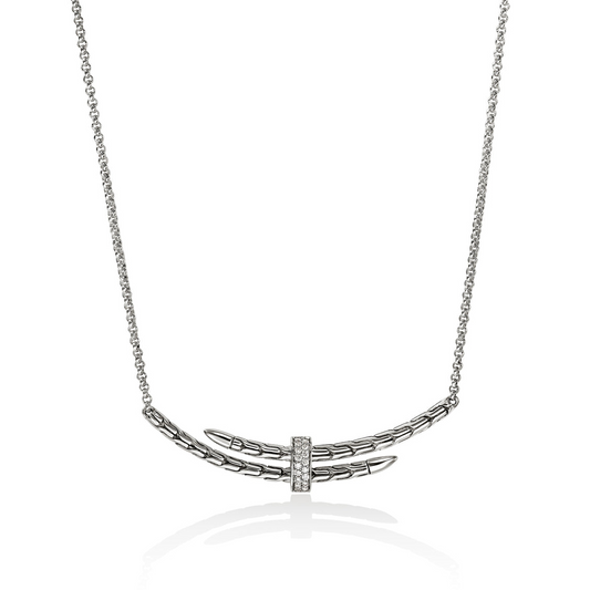 Sterling silver necklace with diamond accents.
