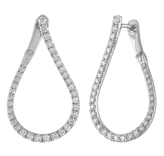 Teardrop diamond earrings with omega closure.