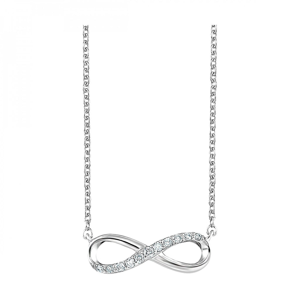 Sterling silver infinity necklace with diamonds.