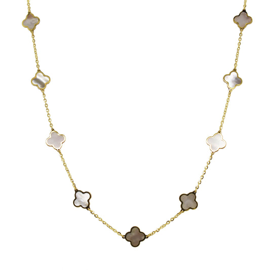 Clover-shaped Mother of Pearl necklace in gold.