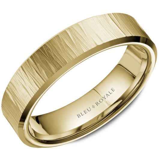 14K yellow gold band with carved texture.