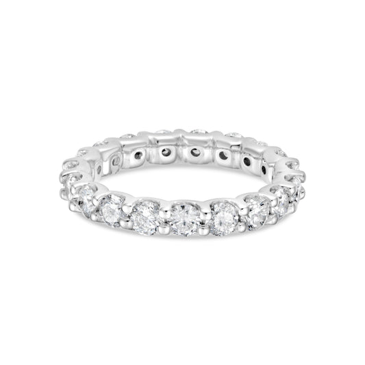 14K white gold band with round diamonds.