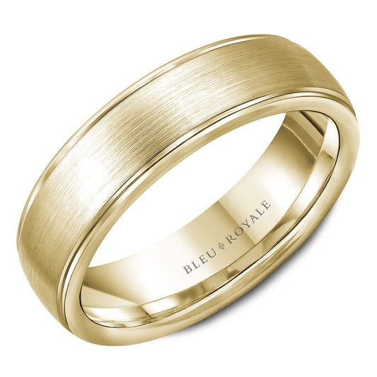 Carved yellow gold band, polished satin finish.
