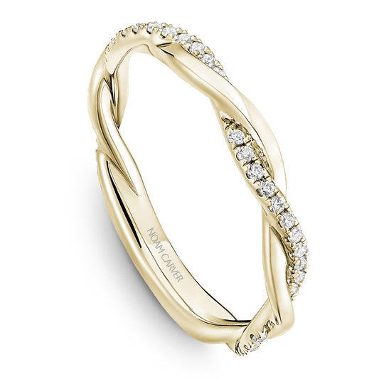 Yellow gold twisted band with round diamonds.
