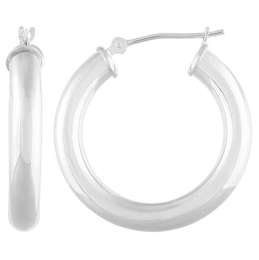 14K white gold hoop earrings, sleek design.