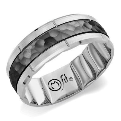 Satin-finish carved white-yellow gold band.