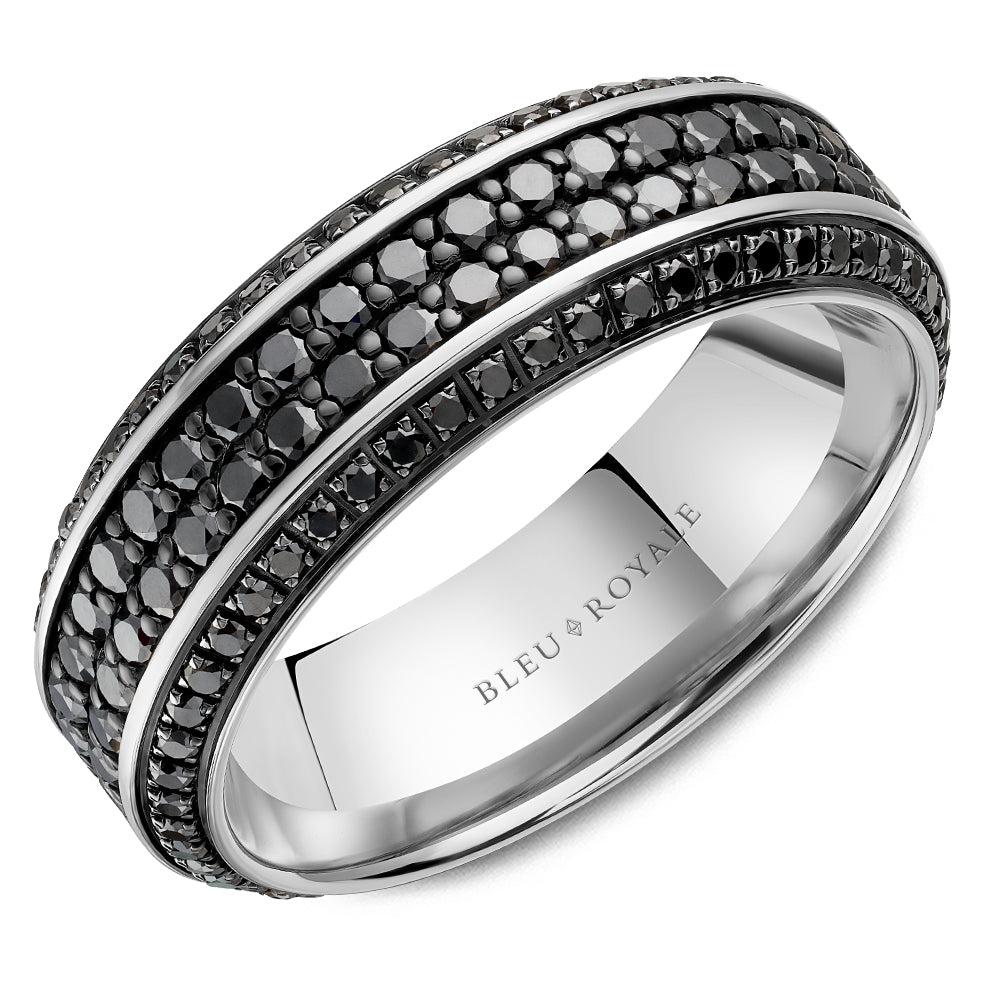 14K white gold band, black diamond accents.