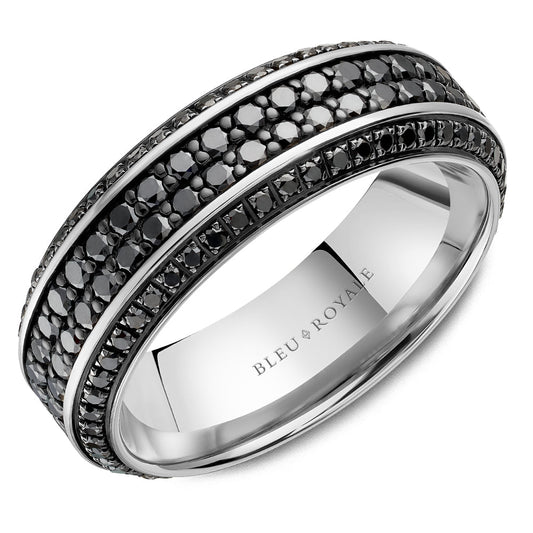 14K white gold band, black diamond accents.