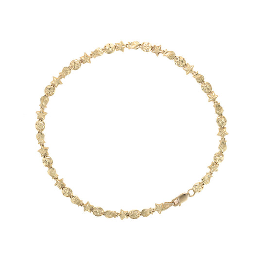 Yellow gold chain with star and oval links.