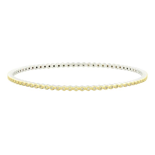 Yellow-grey bangle with cubic zirconia accents.