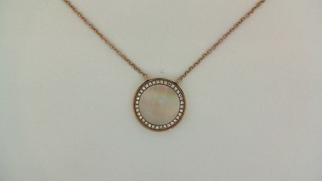 Rose gold necklace with pink mother of pearl.