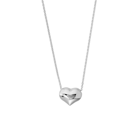 14K white gold heart necklace, no stones.