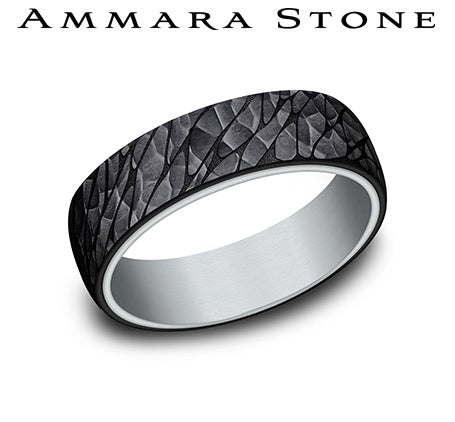 Hammered white-grey titanium men's band.