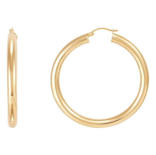 14K yellow gold large hoop earrings.