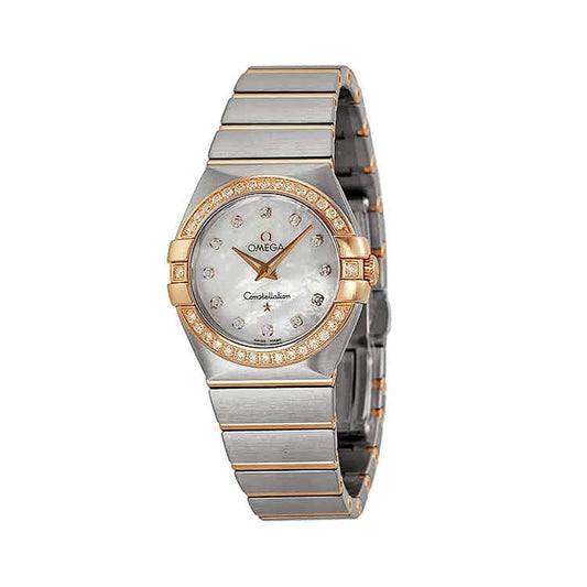Omega Constellation watch with diamond bezel.