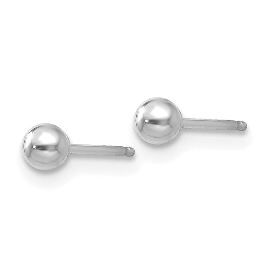 14K white gold polished ball studs.