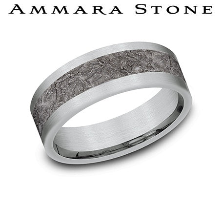 Tantalum white-grey carved men's band.