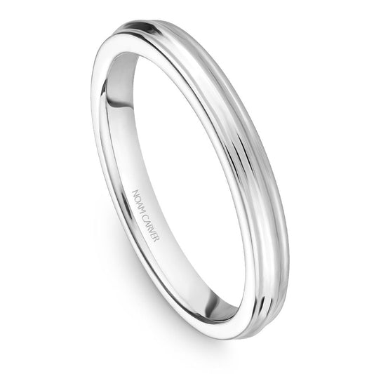 Polished white gold carved band ring.